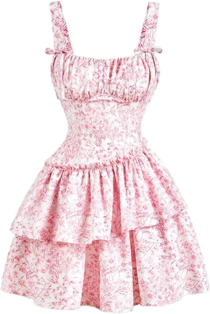 Narecte Womens Summer Dresses Floral Casual Mini Dresses for Women A Line Sun Dress Cute Ruffle D... | Amazon (US)