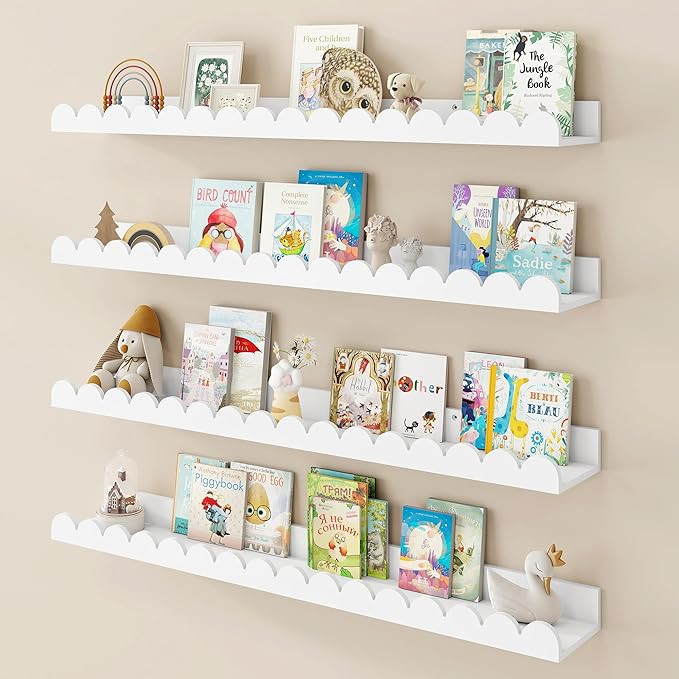 Fun Memories 32 Inch White Floating Shelf, Scalloped Picture Ledge for Nursery, Set of 4, Wall Mo... | Amazon (US)