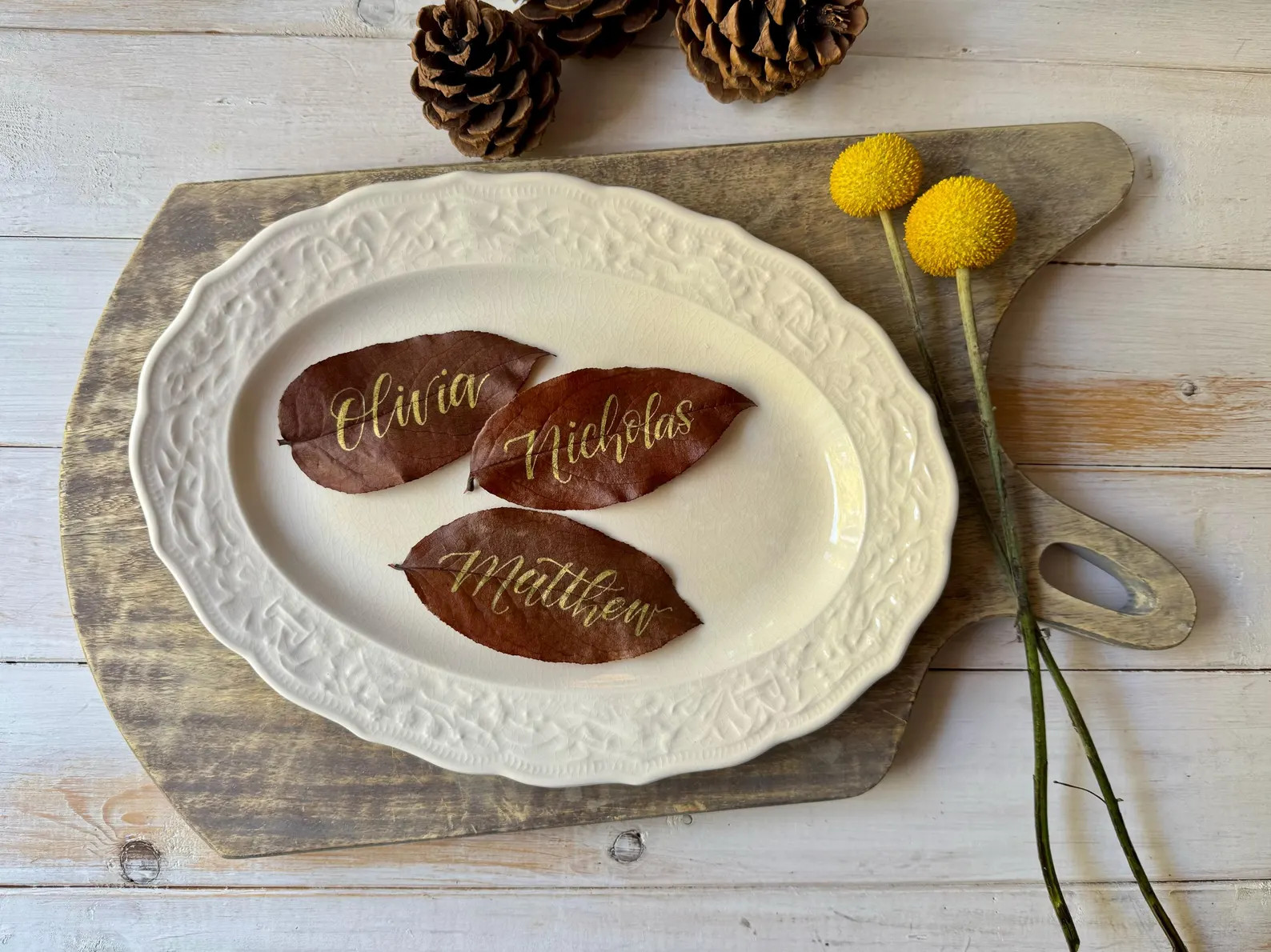 New Color!! Earthy Sienna/burgundy REAL Lemon Leaf Place Cards, Place Cards, Garden Wedding, Hand... | Etsy (US)