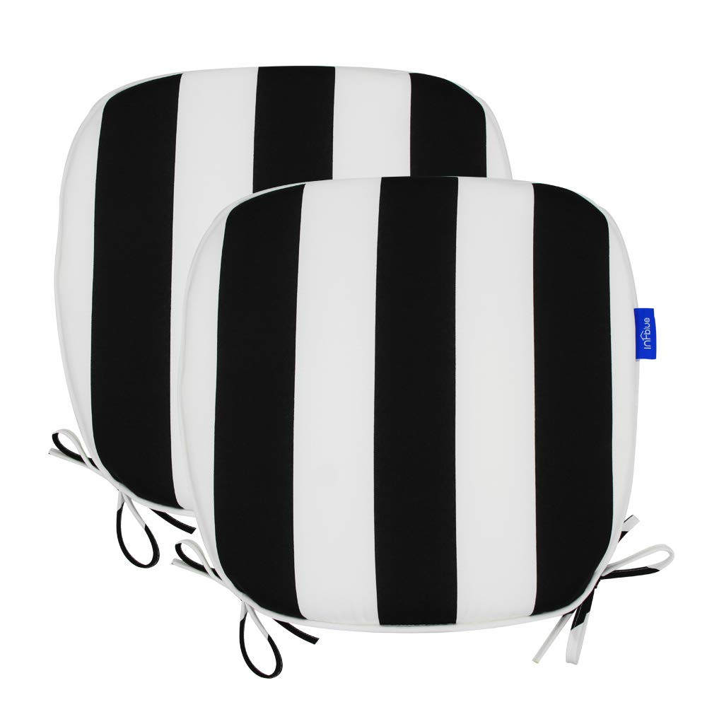 Outdoor 17"x16" Chair Cushions with Ties Set of 2, Water Resistant All Weather U-Shape Seat Pads for Patio Garden Furniture Indoor Fade Resistant Patio Cushions (Black Stripe) | Amazon (US)