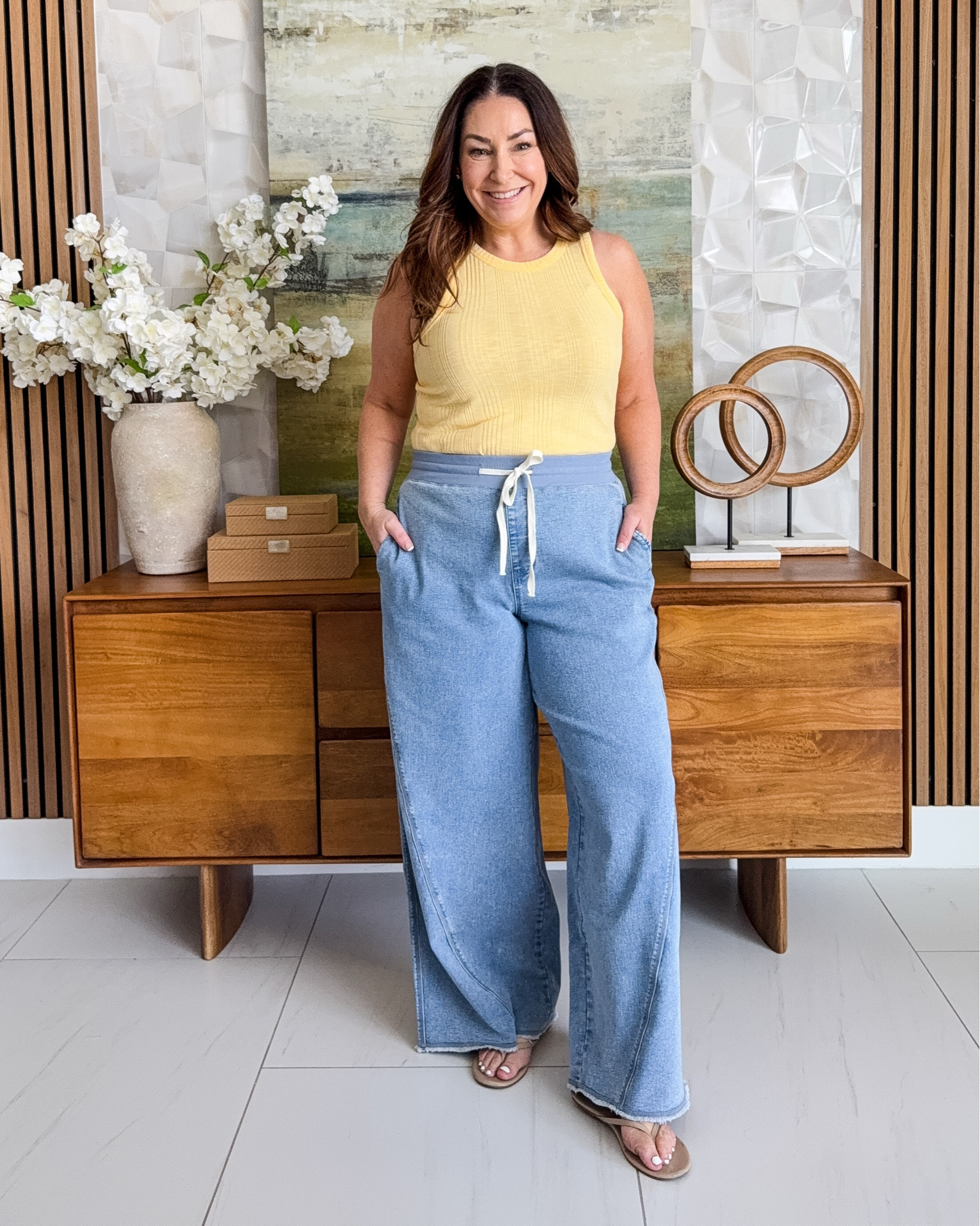 Spring Casual Outfit with wide leg pull on jeans and tank | jeans run small in the waist wearing large R, tank tts, L  @Maurices 

 

#LTKMidsize #LTKOver40 #LTKSaleAlert