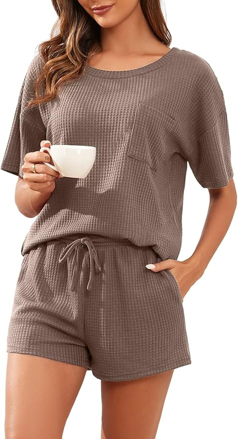 PrinStory Pajamas Set for Women Waffle Knit Lounge Set S-2XL | Amazon (US)
