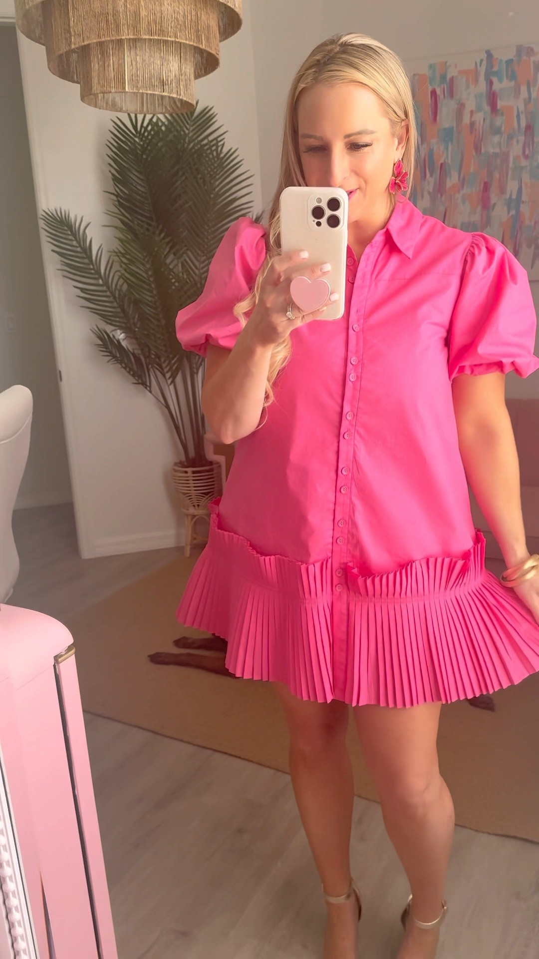 What I wore to the LTK Creator Day dinner! Pink ruffle dress with flower earrings, gold bracelets, gold heels and gold clutch🩷 
-wearing the BEST color stay lipstick too in shocking pink!
-Wearing a size large in the dress! It’s a little short so sized up for length.


Spring dress, spring outfit, summer dress, summer outfit, pink dress, puff sleeve dress 

#LTKSeasonal #LTKfindsunder100 #LTKmidsize