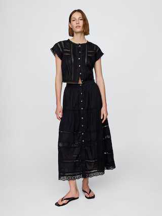 Tiered Lace-Trim Maxi Skirt | Gap (US)