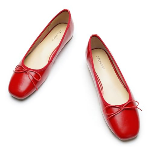C.Paravano Ballet Flats | Womens Flats | Dressy Flats for Women | Ballet Shoes for Women | Square Toe Flat(Size 11.5,Red) | Amazon (US)