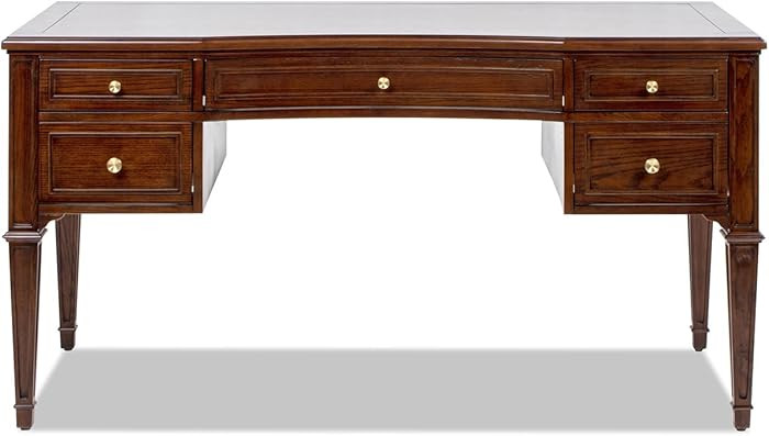 JTH Luxe Dauphin Gold Accent 5-Drawer Wood Executive Desk, Walnut Brown Wood | Amazon (US)