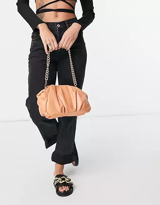 ASOS DESIGN oversized ruched clutch bag in apricot with detachable shoulder chain | ASOS (Global)
