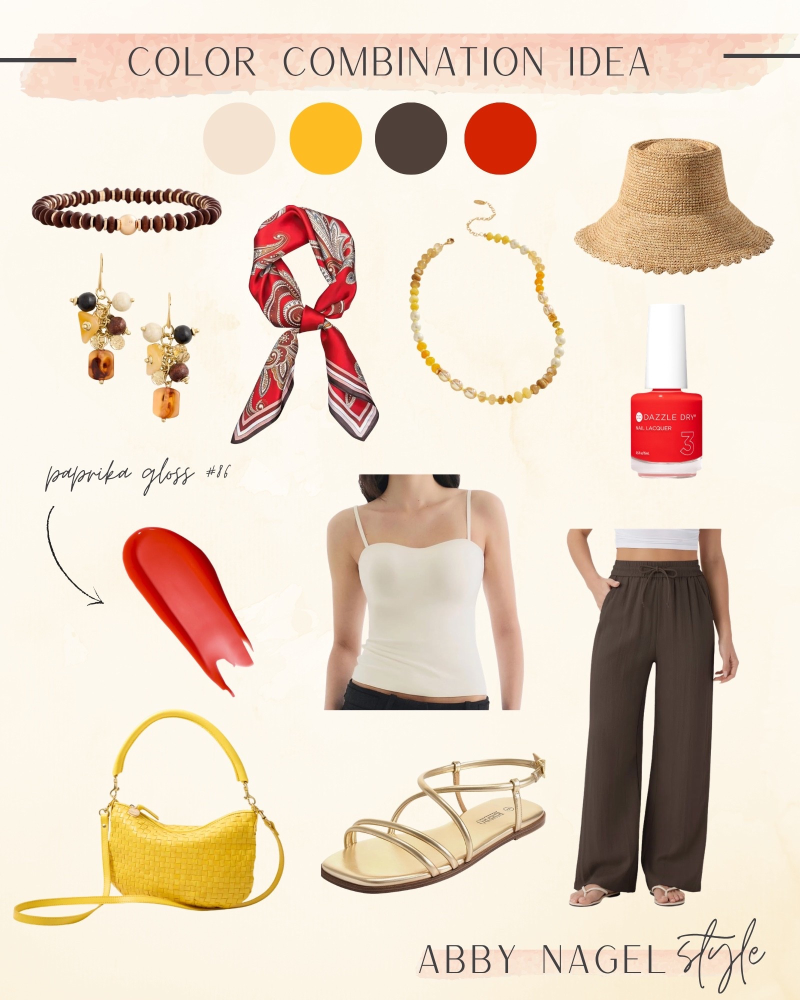 A polished look for summer and/or vacations in an unexpected combination.  ❤️💛🤍🤎