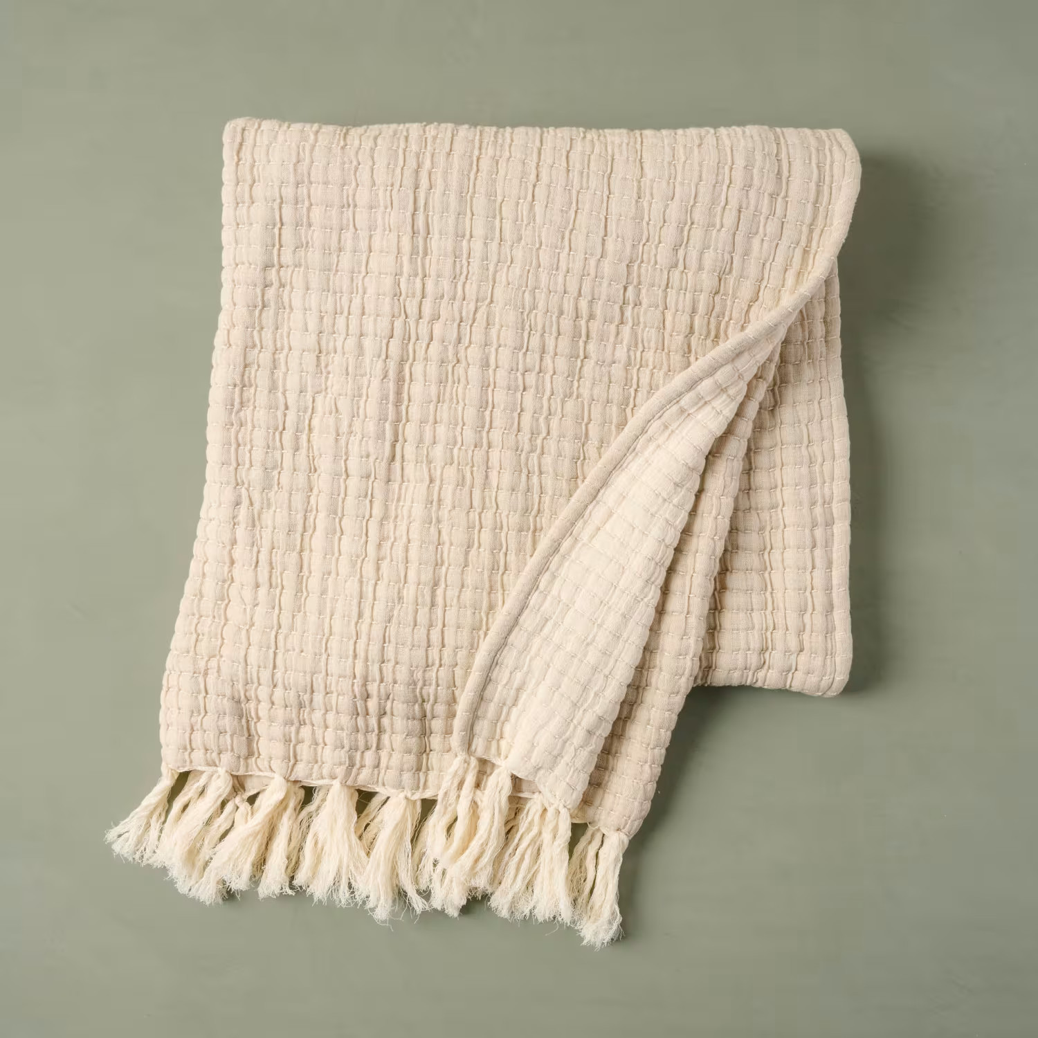 Oatmeal Kantha-Stitch Tassel Throw | Magnolia