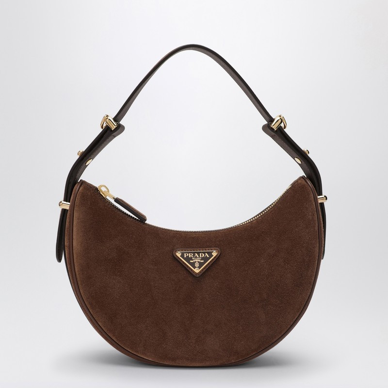 Cocoa suede Prada Arqué bag | The Double F