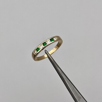 14k Yellow Gold 7 Stone Round Emerald and Diamond Channel Set Band Size 6  | eBay | eBay US