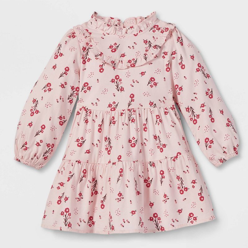 Toddler Girls' Floral Ruffle Mock Neck Long Sleeve Dress - Cat & Jack™ Pink | Target