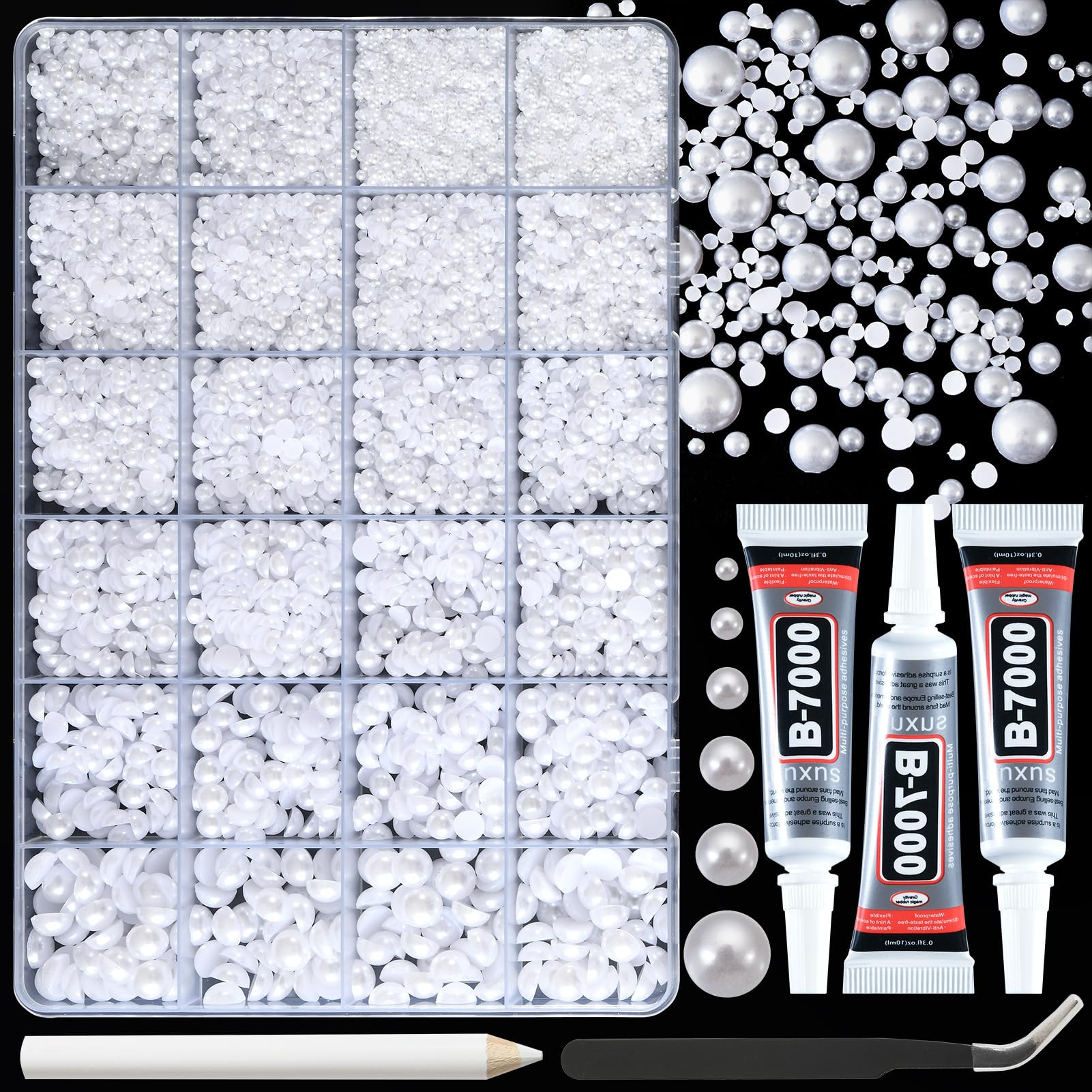 17000 Pcs Flat Back Pearls for Crafting with B7000 Glue White Half Pearl Beads for Jewelry Making Beads for Nails Party Face Clothes Shoe Balloon Birthday Decorations Cup DIY 2/3/4/5/6/8mm | Amazon (US)