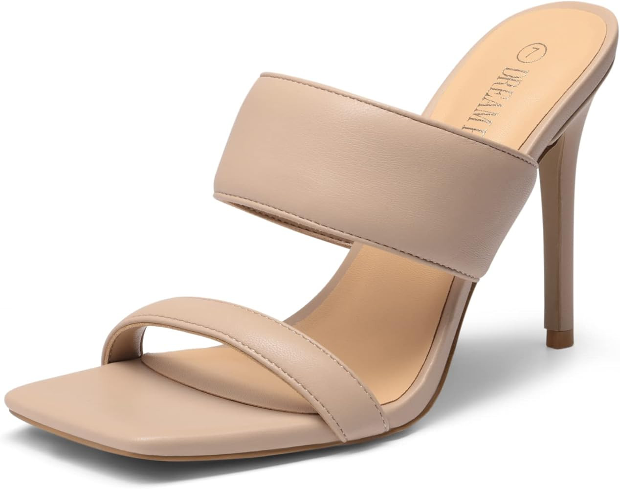DREAM PAIRS Women's Square Toe High Stiletto Heels Sandals Open Toe Double Strap Dress Mules | Amazon (US)