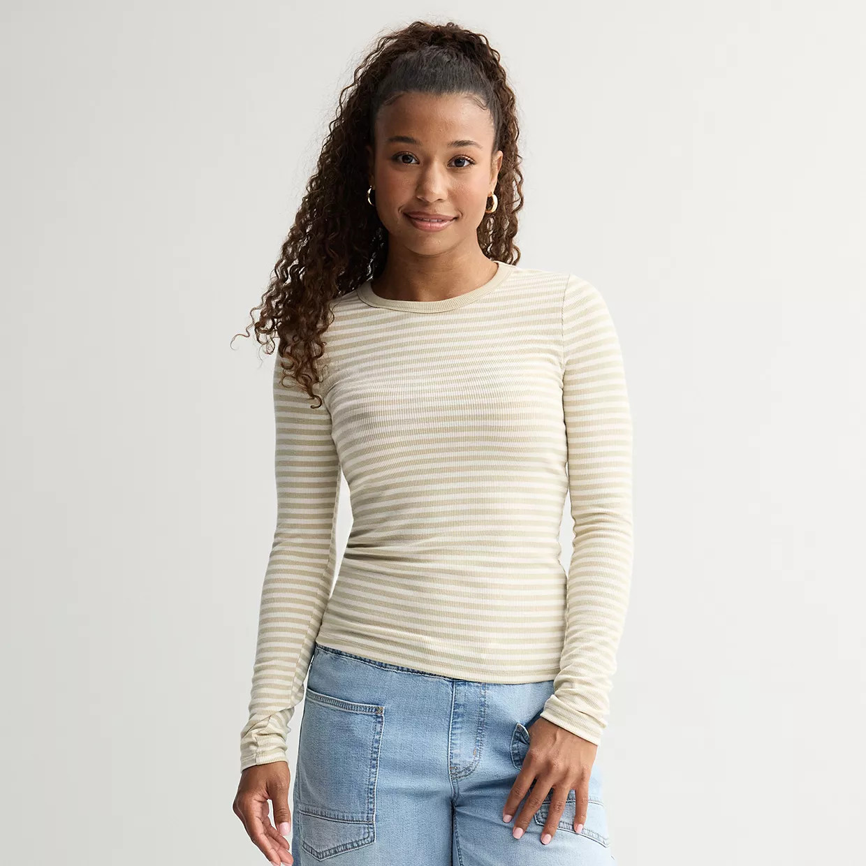 Juniors' SO® Long Sleeve Rib Crew Top | Kohl's