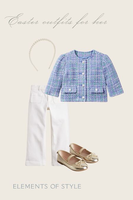 In 2024, I am embracing feminine details for the little ones with these adorable styled outfits. I’m loving the idea of little white jeans and a tweed jacket on Emma instead of the normal easter dress!