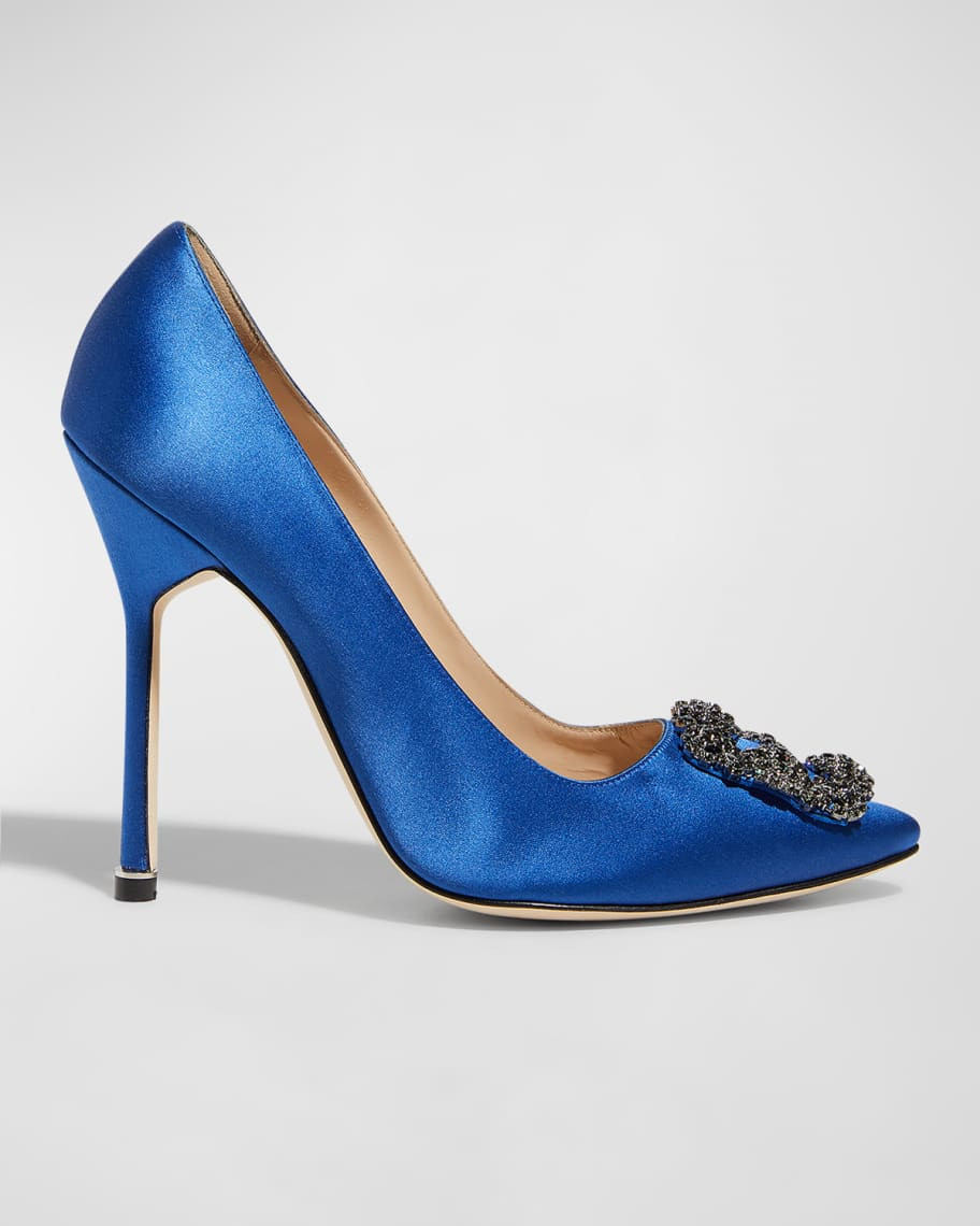 Manolo Blahnik Hangisi 115mm Satin Crystal-Toe Pump | Neiman Marcus