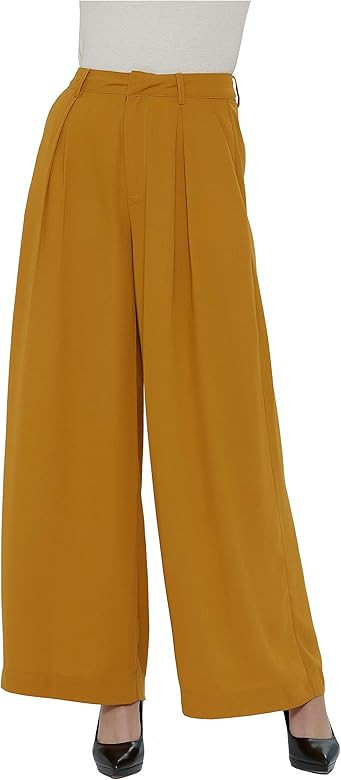 Tronjori Women High Waist Casual Wide Leg Long Palazzo Pants Trousers Regular Size | Amazon (US)