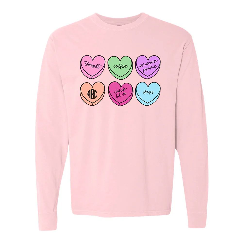 Monogrammed 'Basic Girl Candy Hearts' Long Sleeve T-Shirt | United Monograms