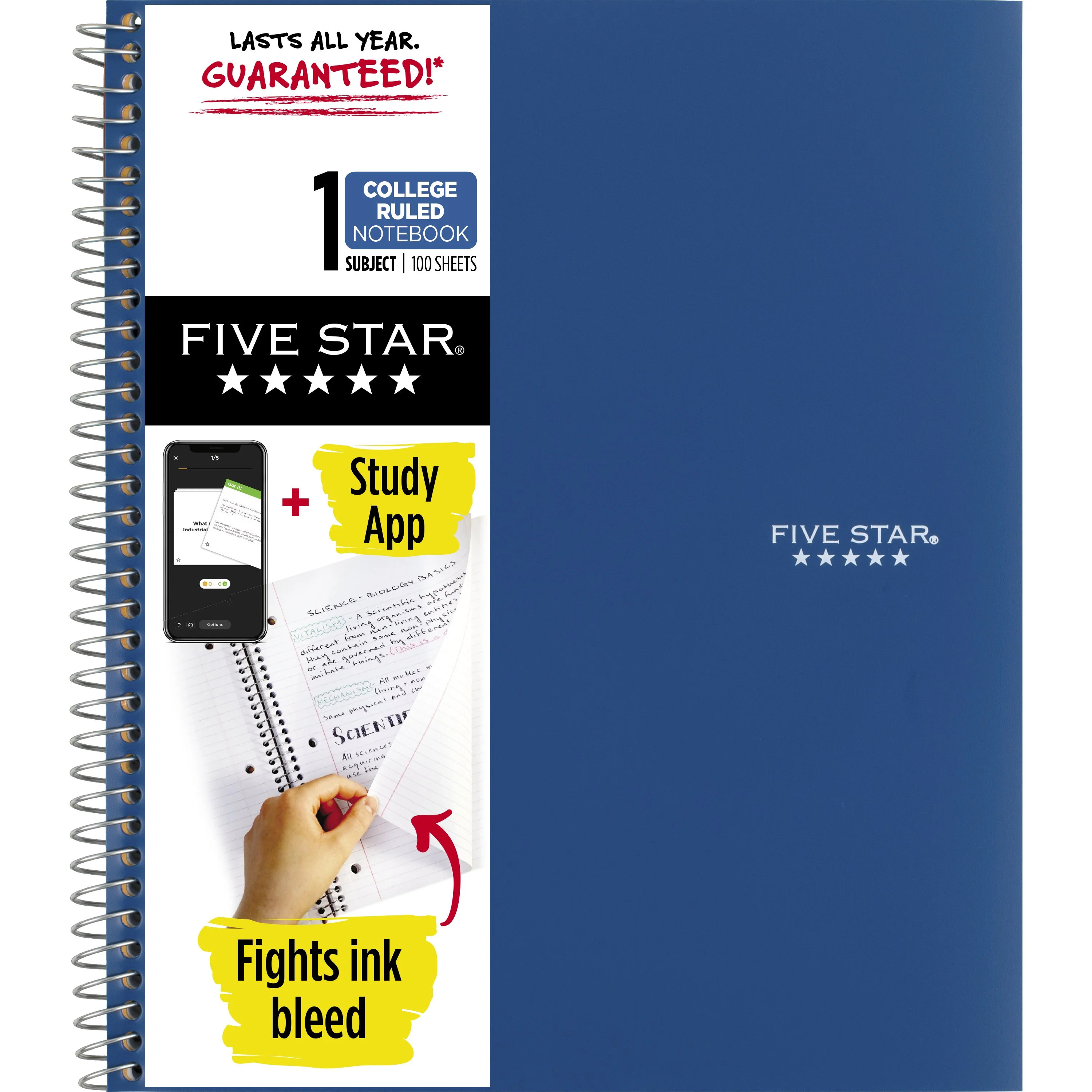 Five Star Wirebound Notebook Plus Study App, 1 Subject, College Ruled, Pacific (820002NH0-WMT) - ... | Walmart (US)