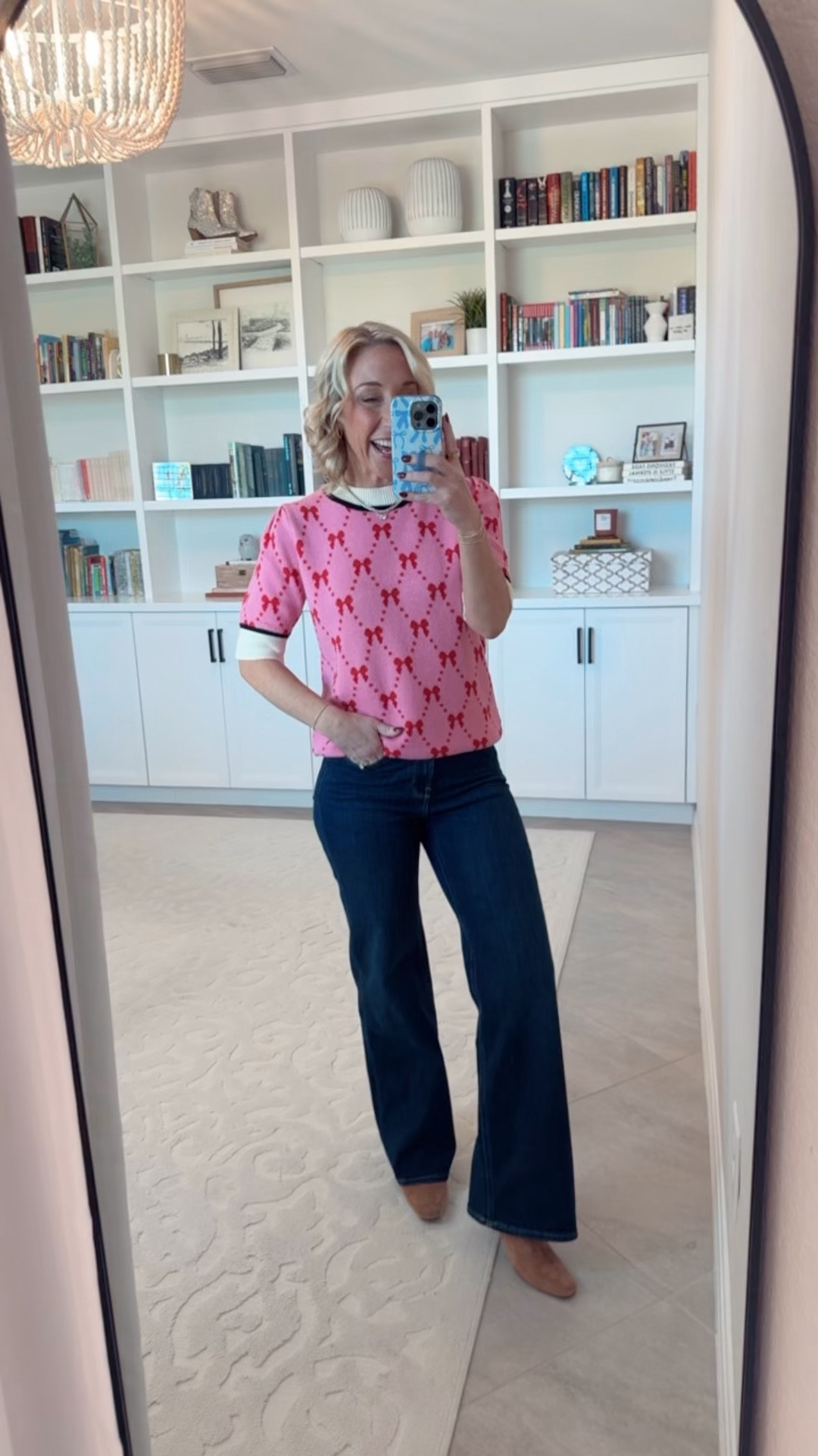 * Bella Stretch Wide Leg Jeans - Color: Midnight Blue - Size: 25 - Inseam: 30. 

Bow Print Short Sleeve Sweater - size small. 5 prints. 

#LTKSeasonal#LTKOver40#LTKFindsUnder50 

 