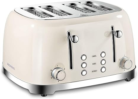 REDMOND 4 Slice Toaster Retro Stainless Steel Toasters with Bagel Defrost Cancel Function, 6 Brow... | Amazon (US)