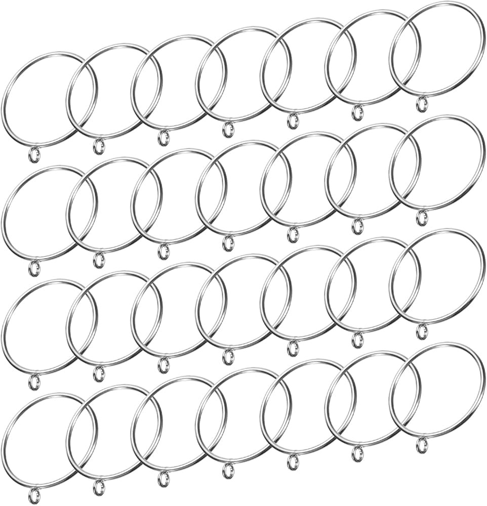 uxcell 28 PCS Curtain Rod Rings with Eyelets Drapery Metal Curtain Rings Hanging Rings for Curtain Rod 2.5-Inch Inner Diameter Silver | Amazon (US)