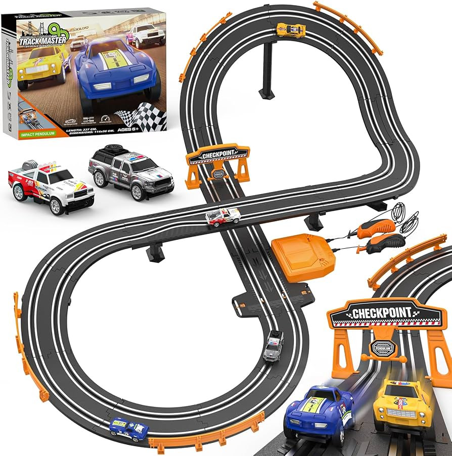 Slot Car Race Track Sets with 1:64 High-Speed Racing Cars, Battery or Electric Car Track, Dual Ra... | Amazon (US)