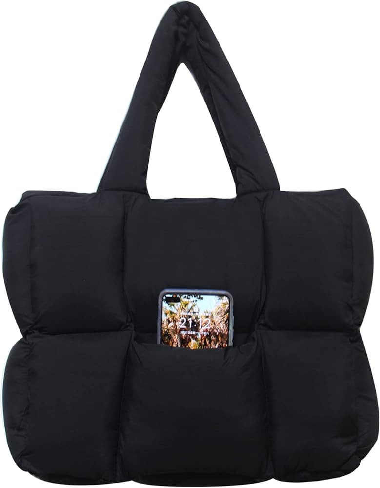 women large puffer purse puffy tote bags dupes light weight handmade nylon bag woven shoulder han... | Amazon (US)