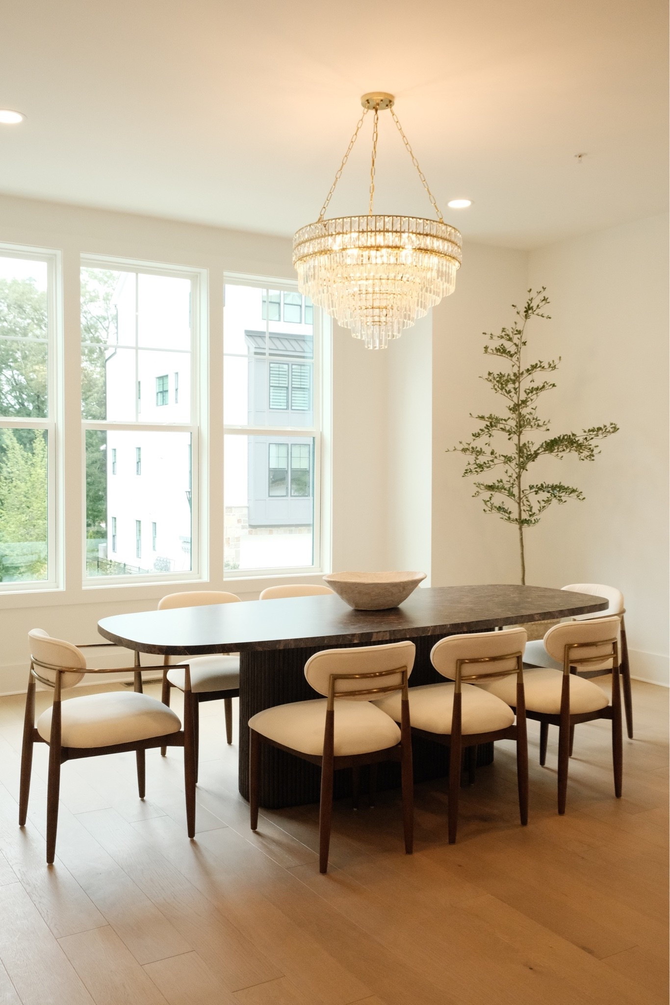 Dining Room 
Dining table is the MULHOLLAND EMPERADOR PEDESTAL RECTANGULAR from RH in the color Brown Oak/ Brown Emperador Marble

#LTKHome