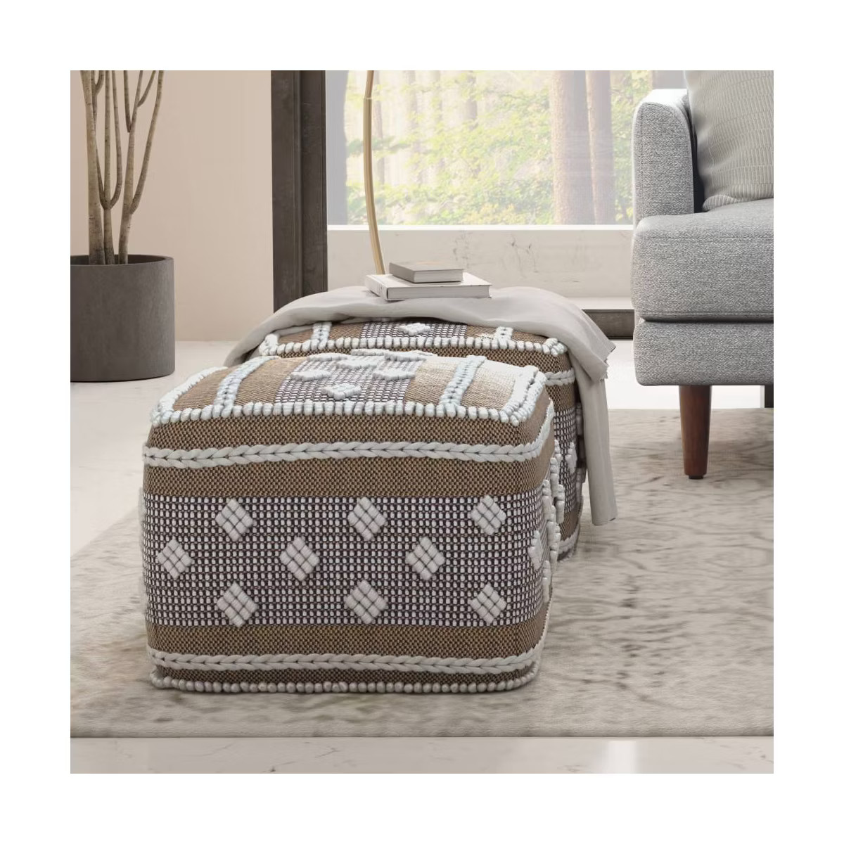 Boxwood Outdoor/Indoor Pouf White/Beige/Gray - WyndenHall: Contemporary Square Upholstered, No As... | Target