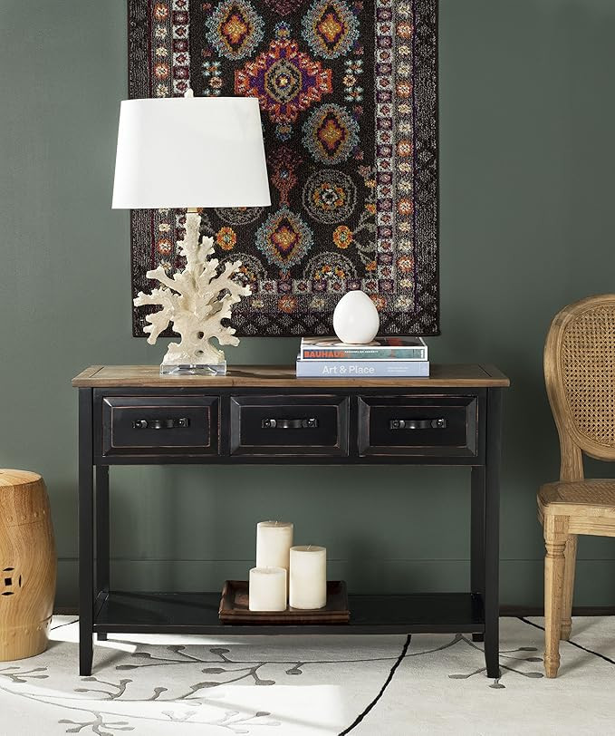 Safavieh Home Collection Aiden Black/Oak 3-Drawer Bottom Shelf Console Table | Amazon (US)