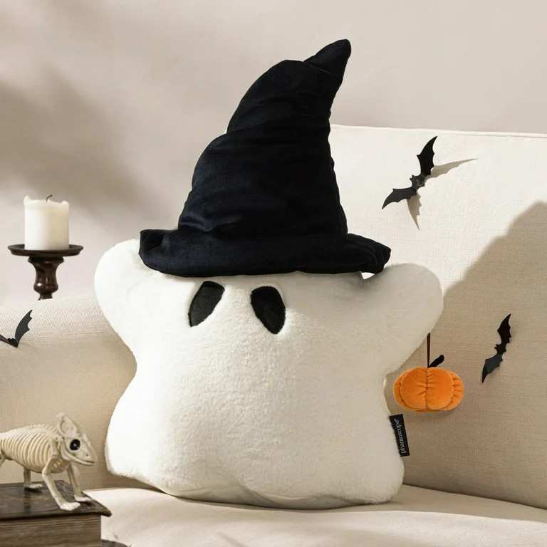 Phantoscope Happy Halloween Ghost Shaped Throw Pillow with 3D Pumpkin for Couch, White, 20 x 16 i... | Walmart (US)