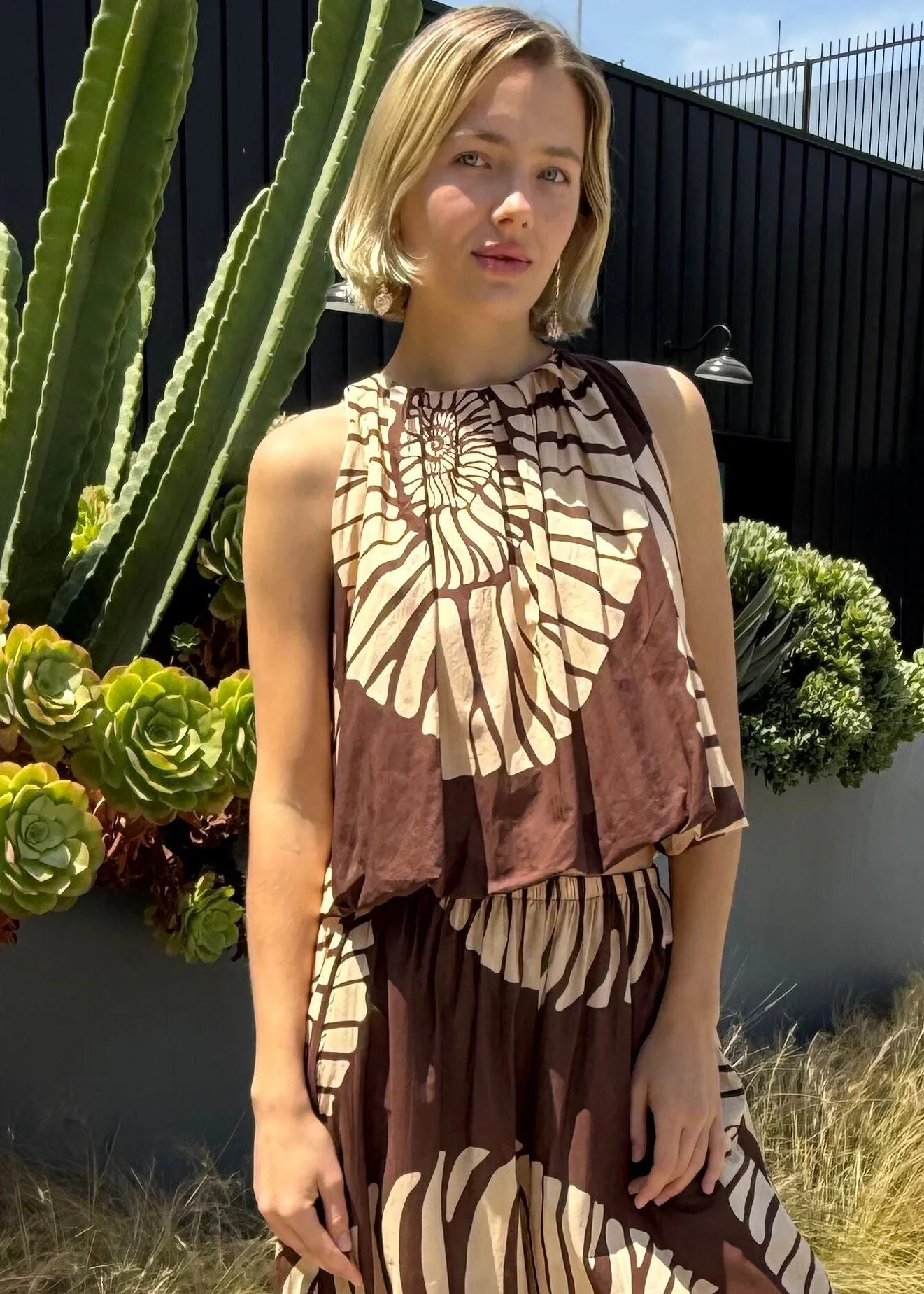 Briana Brown and Cream Seashell Print Crop Top | Benaar La