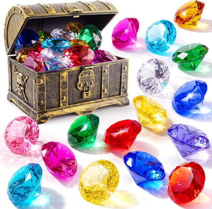 Sloosh Diving Gems Pool Toys, 16 Big Colorful Diamond with Pirate Treasure Chest,Swim Dive Toy fo... | Amazon (US)