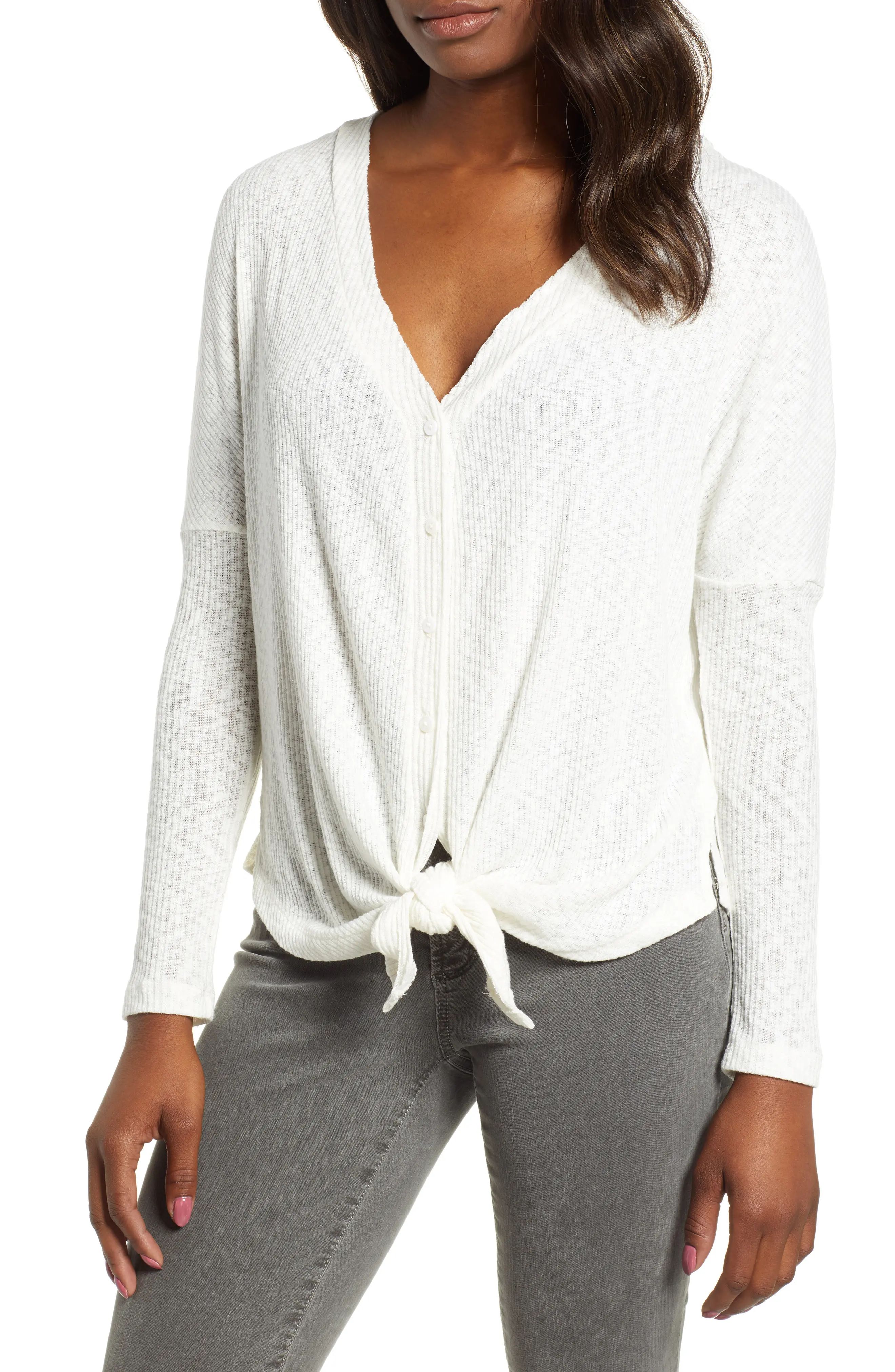 Caslon® Button Front Ribbed Knit Top | Nordstrom