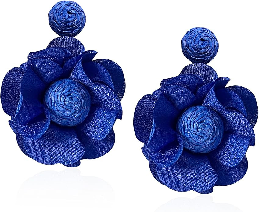Rattan Flower Drop Earrings Raffia Dangle Boho Statement Earrings for Women | Amazon (US)