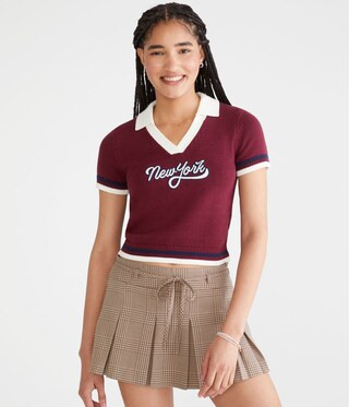 New York Cropped Graphic Sweater Polo | Aeropostale