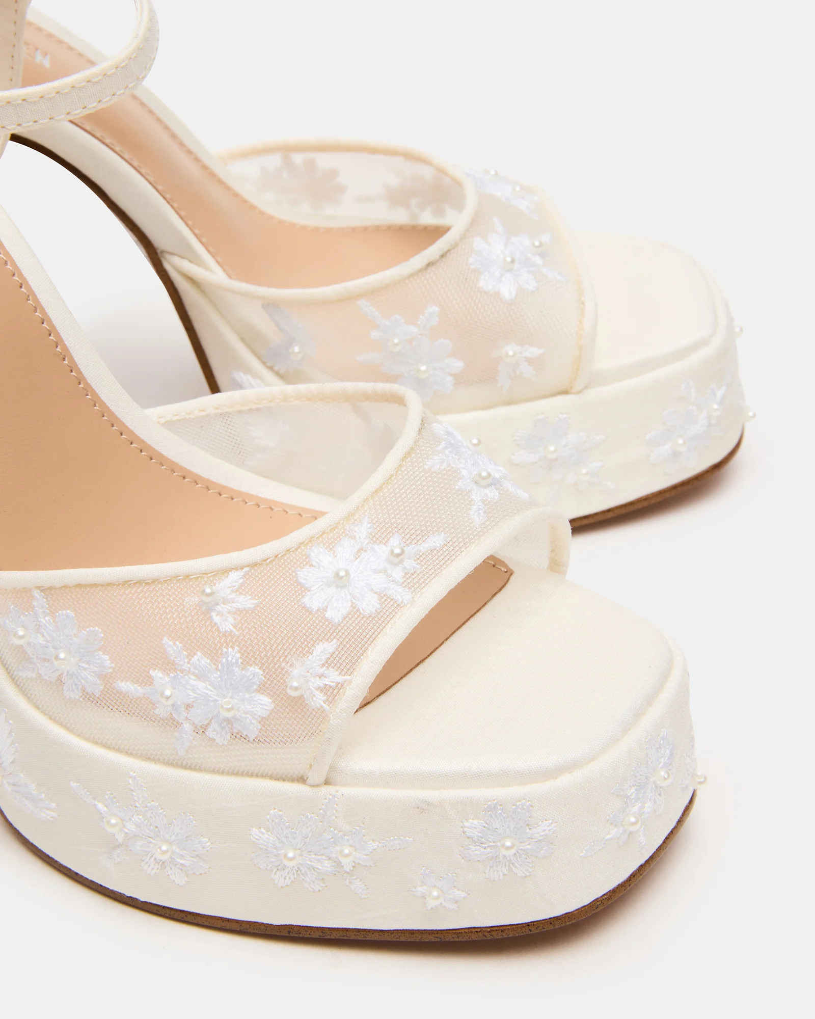 LIANDRA Embellished White Mesh Platform Square-Toe Strappy Women's Heel | Steve Madden (US)