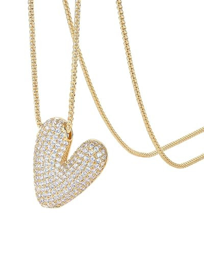 PAVOI 14K Yellow Gold Plated Cubic Zirconia Initial Letter Necklaces for Women - Bubble, Balloon & Chunky Pendant Necklaces - Letter V | Amazon (US)
