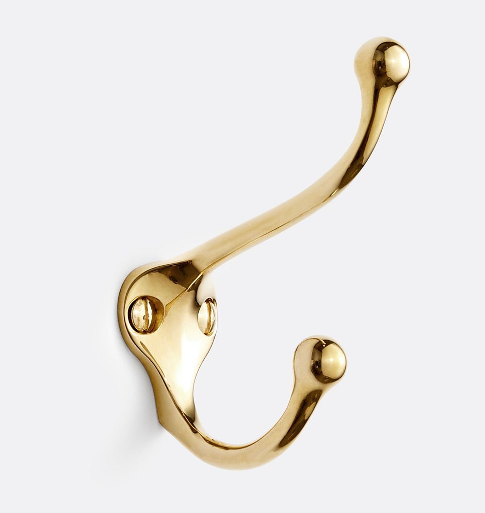 Vernon Double Coat Hook, Unlacquered Brass | Rejuvenation