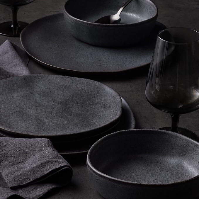 Stone by Mercer Project HEKONDA Debossed Stoneware 16-Piece Dinnerware Set, Gray | Amazon (US)