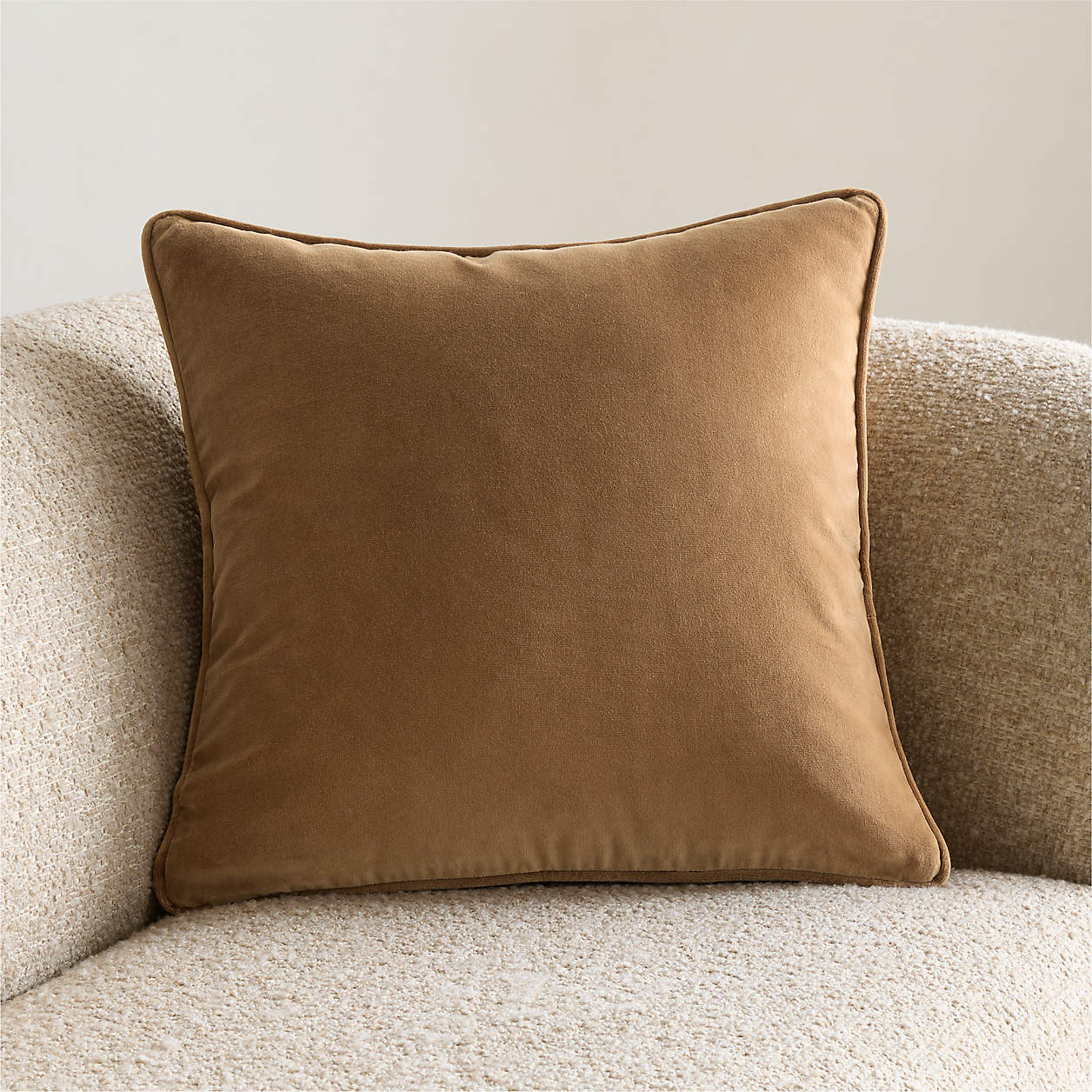 Soft Focus Organic Cotton Velvet 20"x20" Chestnut Brown Throw Pillow Cover by Laura Harrier and T... | Crate & Barrel