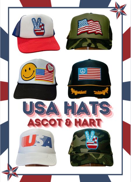 Ascot and Hart USA trucker hats 
Memorial Day hat, July 4th hat, beach hat, American flag hat, USA hat 

#LTKFindsUnder50 #LTKStyleTip #LTKGiftGuide