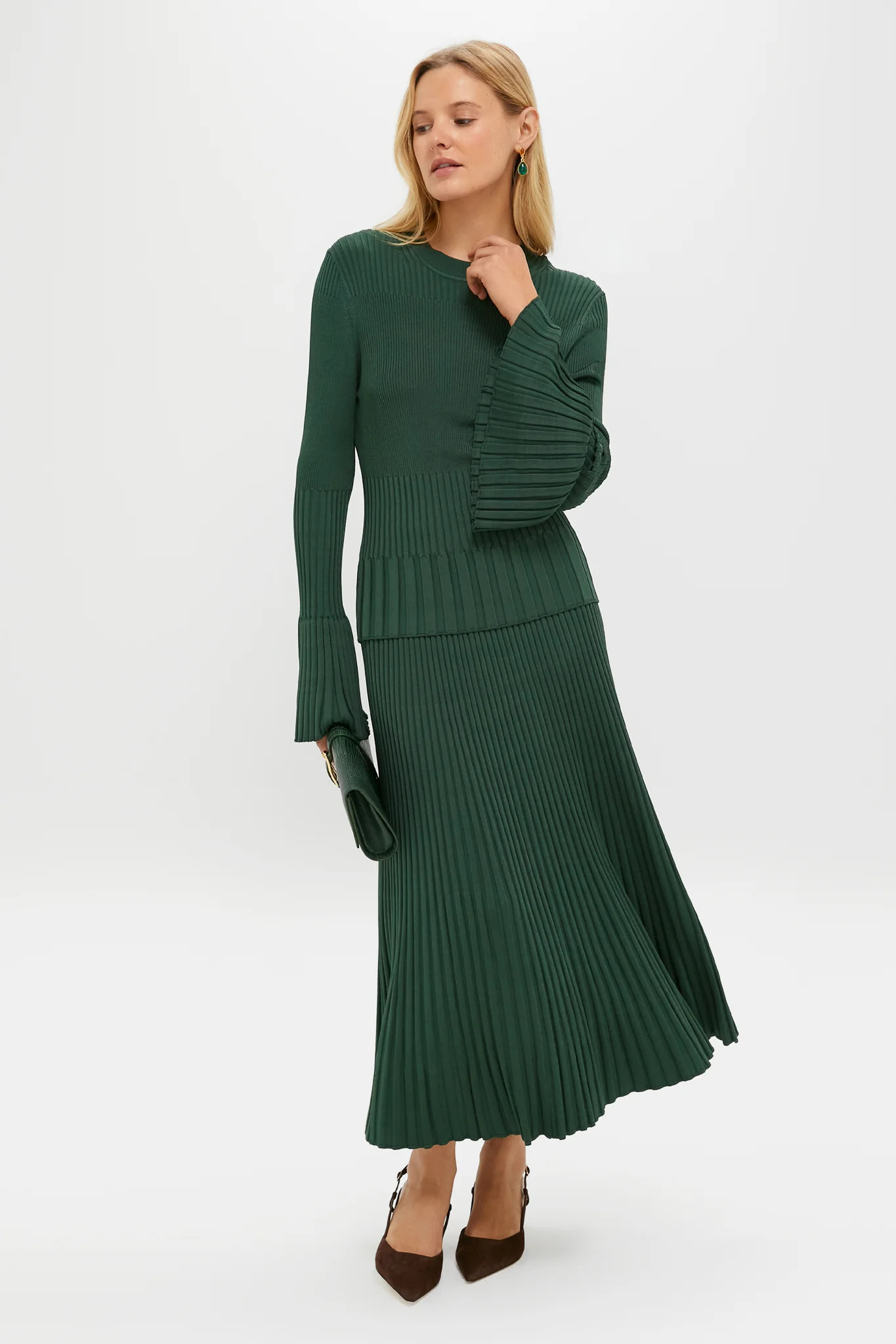 Dark Green Bell Sleeve Rib Sweater | Tuckernuck (US)