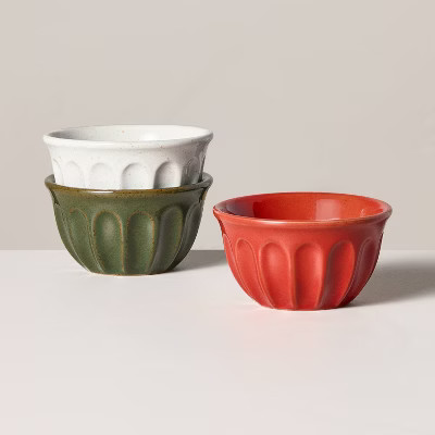 Scallop Stoneware Mini Bowls Cream/Red/Green (Set of 3) - Hearth & Hand™ with Magnolia | Target