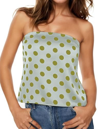 Women Polka Dot Side Slit Tube Tops Strapless Backless Tank Tops Sleeveless Shirts Blouse Sexy Ba... | Amazon (US)