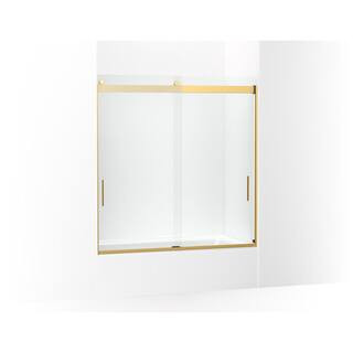 Levity 56-60 in. W x 62 in. H Sliding Frameless Tub Door in Vibrant Brushed Moderne Brass with Cl... | The Home Depot