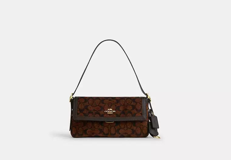 Coach Outlet Etta Flap Shoulder Bag In Signature Chenille - Brown, Size: Small | Coach Outlet US