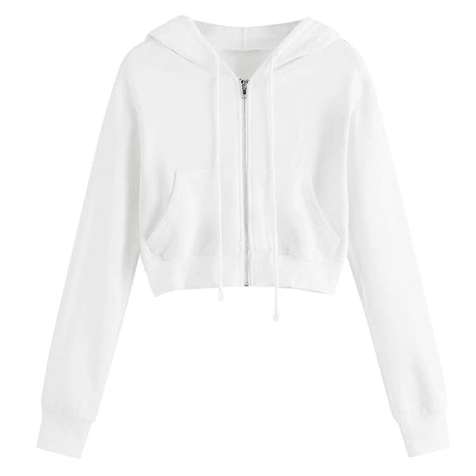 Hurrybuy Women Hoodie Long Sleeve Pullover Teen Girls Cute Crop Tops Solid Sweatshirts Casual Jum... | Amazon (US)
